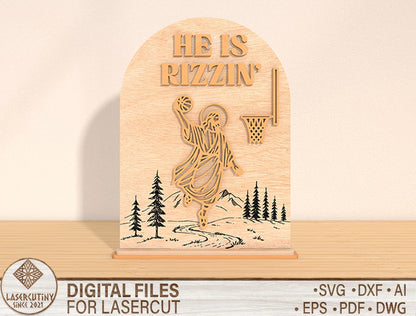 He Is Rizzin SVG Funny Faith Basketball Modern Sign for LightBurn and xTool