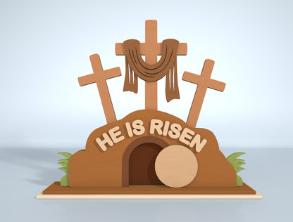 He Is Risen Easter Resurrection Scene Digital Download | 3D Layered Tomb Laser Cut File | Glowforge, xTool, LightBurn, etc.