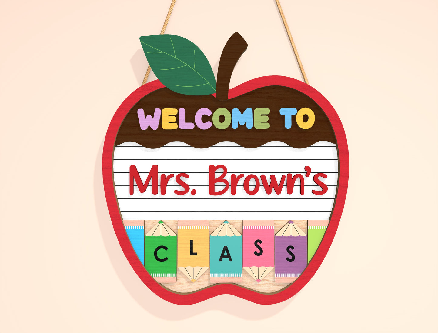 Personalized Apple Classroom Door Sign SVG Laser Cut File for Glowforge