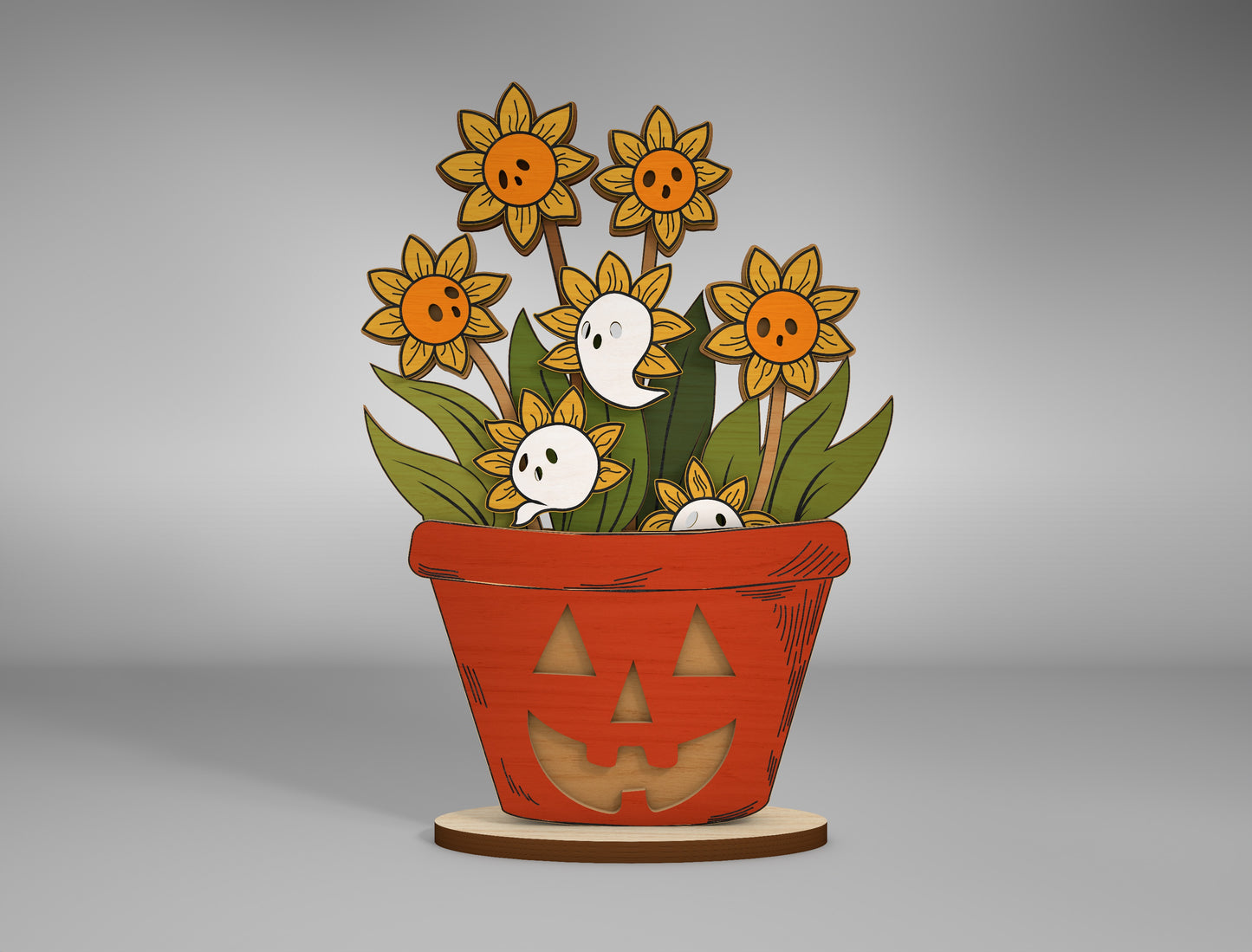 Halloween Sunflower Ghost Multilayer SVG for Glowforge xTool LightBurn