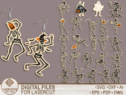 Halloween Skeleton Dangle Earrings SVG Bundle 26 Designs for xTool LightBurn