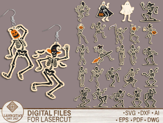 Halloween Skeleton Dangle Earrings SVG Bundle 26 Designs for xTool LightBurn