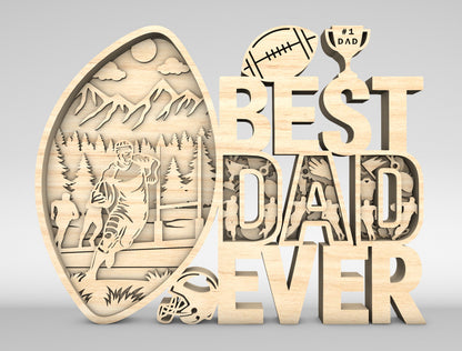 Best Dad Ever Football Multilayer Sign SVG Laser Cut File for Glowforge and xTool