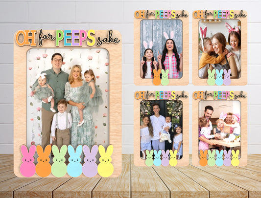Personalized Easter Bunny Family Photo Frame Laser Cut File | Oh For Peeps Sake | Glowforge, xTool, LightBurn, etc.