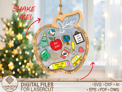 Personalized Teacher Apple Shaker Ornament SVG for Glowforge and xTool