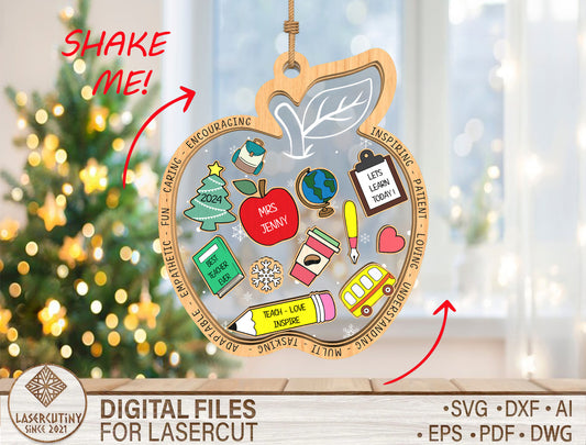 Personalized Teacher Apple Shaker Ornament SVG for Glowforge and xTool