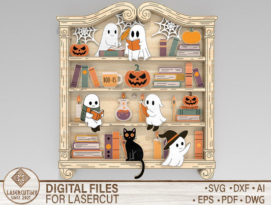 Halloween Ghost Bookshelf SVG Laser Cut Shelf Decor for LightBurn