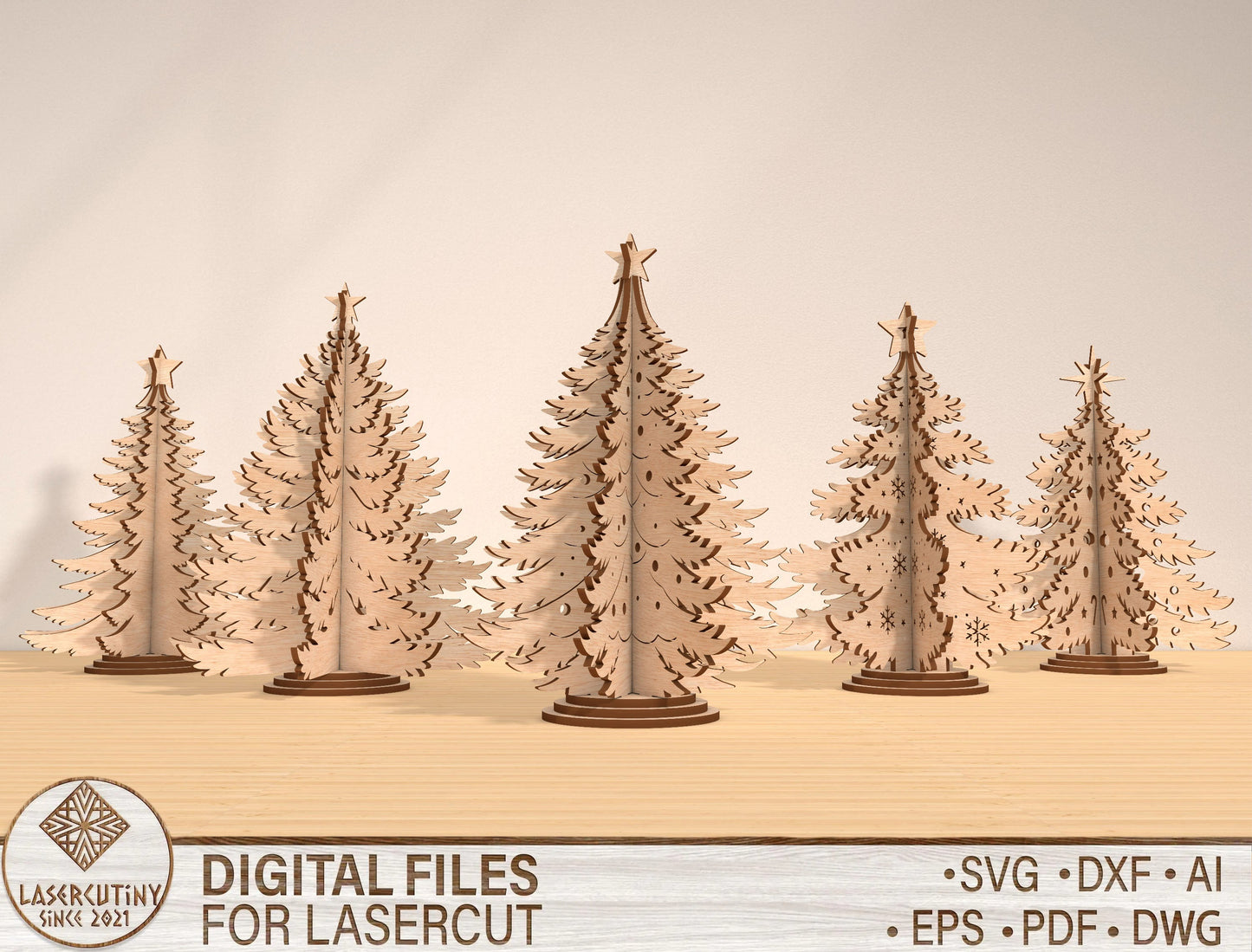 Christmas Tree 3D Tabletop Decor Laser Cut File | Ready to Cut | Glowforge, xTool, LightBurn, etc. My Store