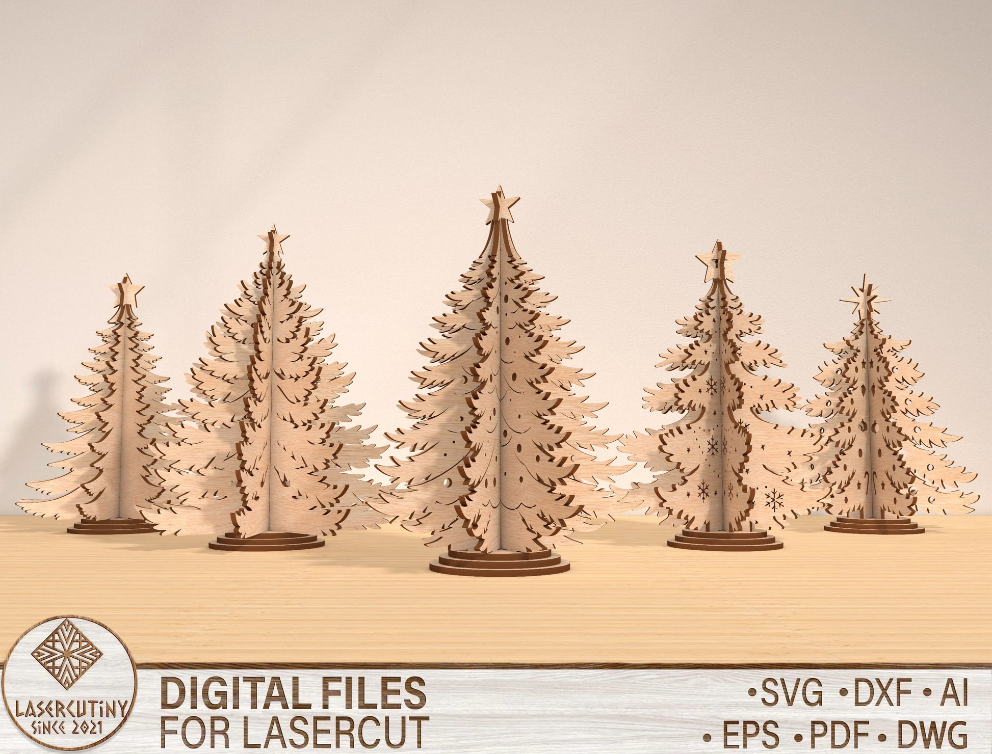 Christmas Tree 3D Tabletop Decor Laser Cut File | Ready to Cut | Glowforge, xTool, LightBurn, etc. My Store
