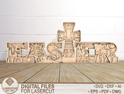 Easter Christian Word Decor Multilayer SVG for LightBurn and Glowforge