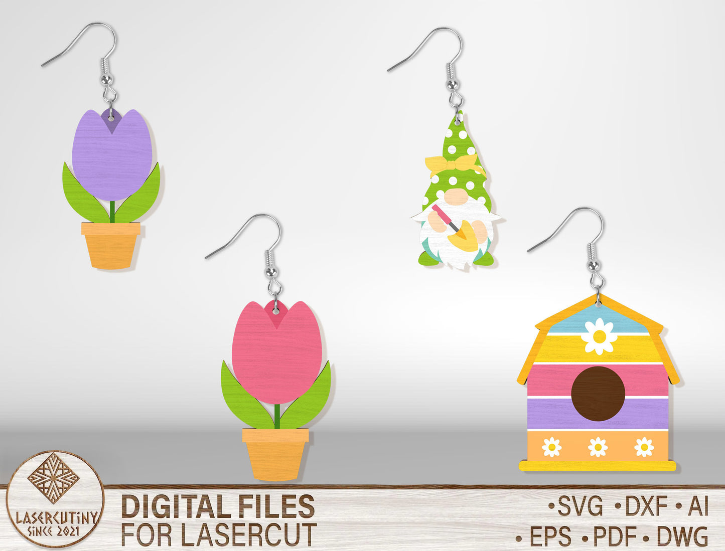 Easter Earrings SVG Bunny Butterfly Bee 12 Designs for Glowforge and xTool