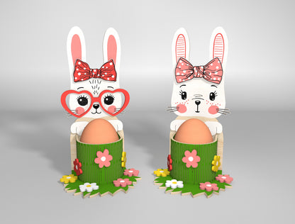 Cute Bunny Egg Holder Stand Glasses Bow SVG 8 Designs for LightBurn and xTool