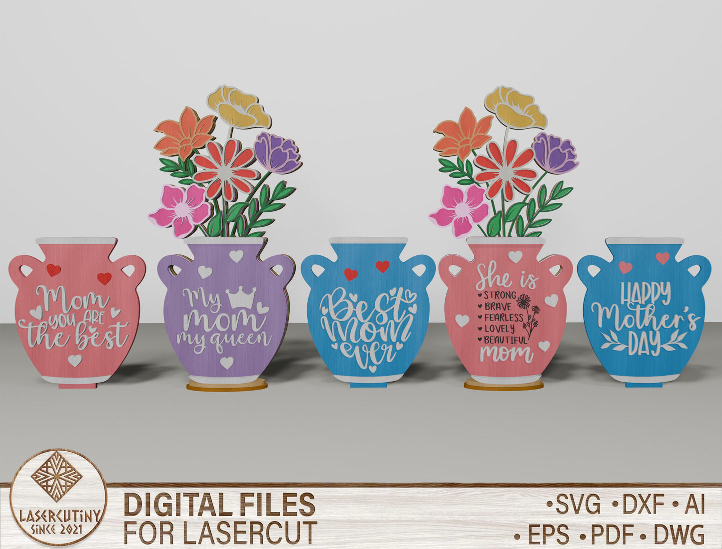 Floral Mom Mug Tabletop Decor SVG Mother's Day for LightBurn