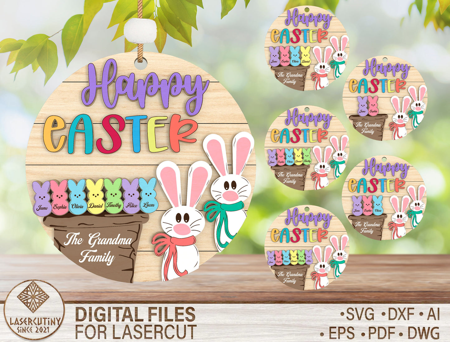 Personalized Easter Family Ornament SVG Happy Easter Peeps for LightBurn