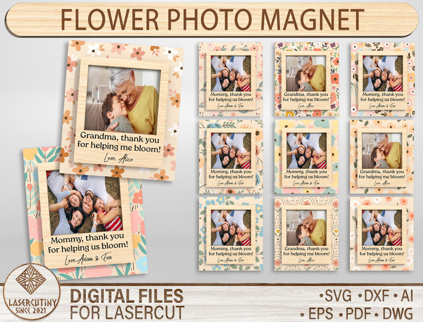 Flower Photo Magnet Frame SVG Bundle 11 Designs for Glowforge and xTool