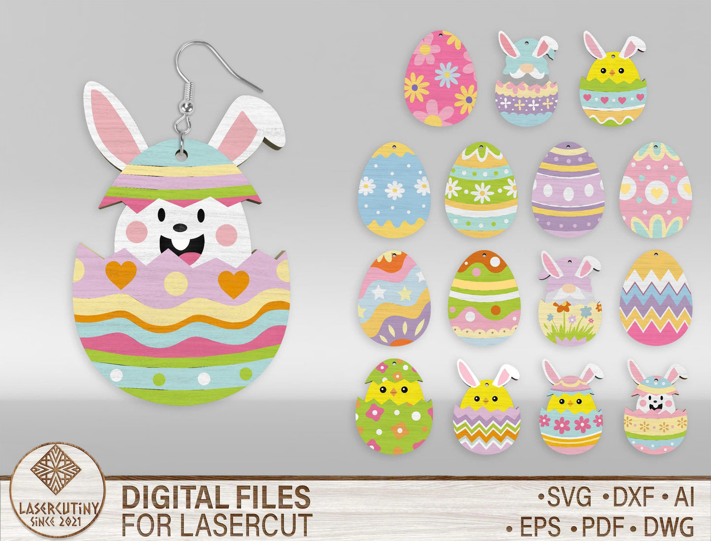 Cute Easter Bunny Egg Earrings SVG Bundle 16 Designs for LightBurn and xTool