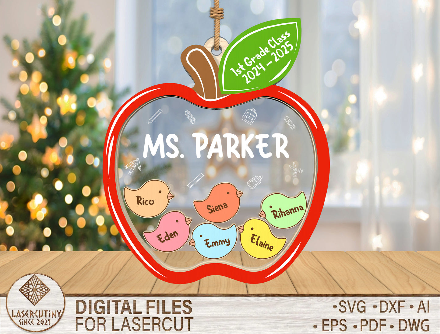 Personalized Teacher Shaker Ornament SVG for Glowforge and LightBurn