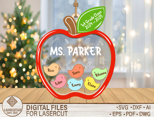 Personalized Teacher Shaker Ornament SVG for Glowforge and LightBurn