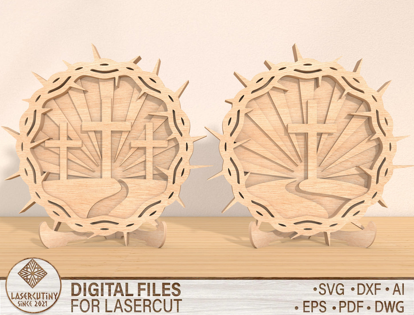 Multilayer Crown of Thorns Cross SVG Bundle 2 Designs for Glowforge and xTool