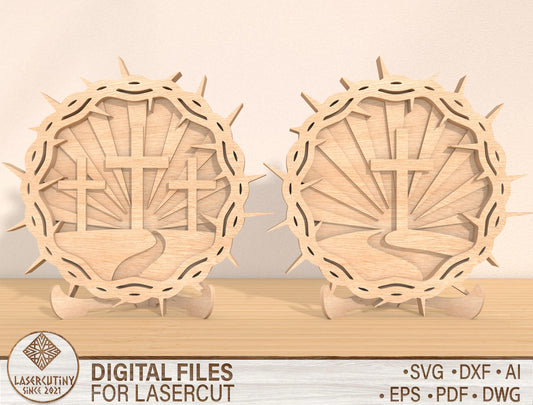 Multilayer Crown of Thorns Cross SVG Bundle 2 Designs for Glowforge and xTool