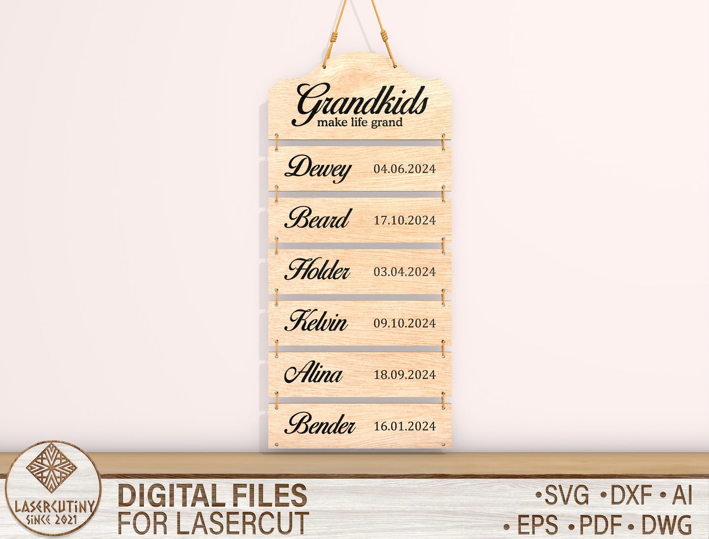 Grandkids Birth Stats Hanging Sign SVG for LightBurn and Glowforge