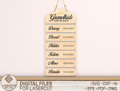Grandkids Birth Stats Hanging Sign SVG for LightBurn and Glowforge