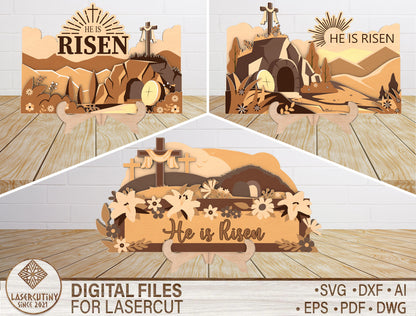 Multilayer He Is Risen SVG Bundle Christian Empty Tomb for Glowforge