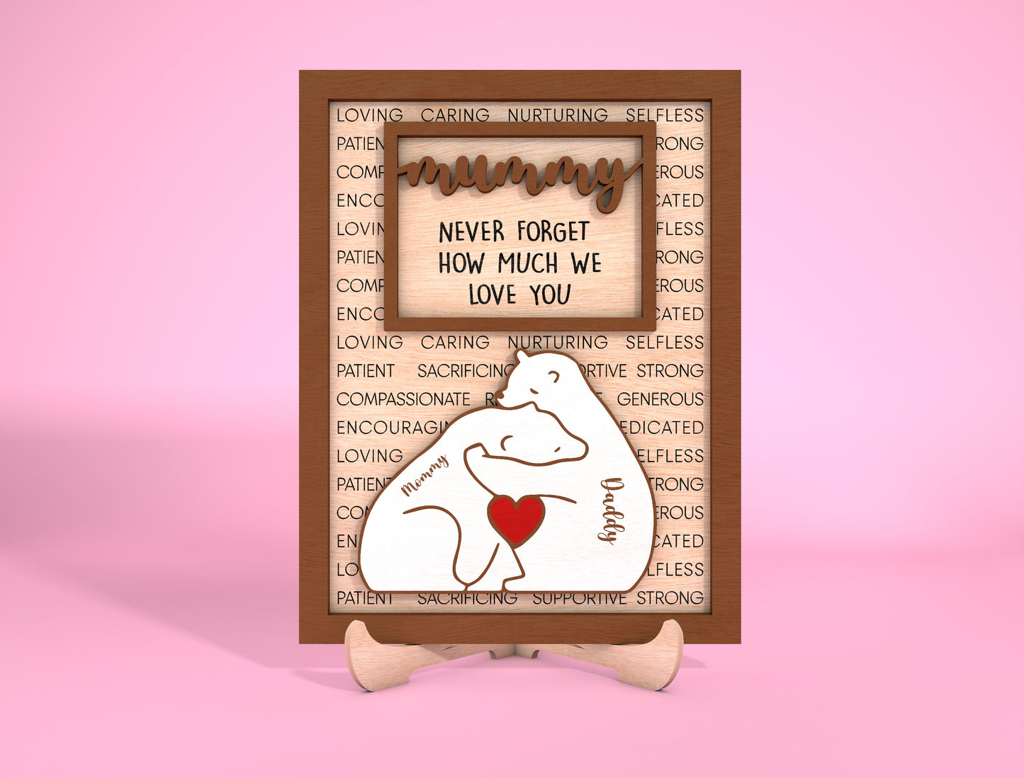 Personalized Mom Bear Sign SVG Custom Family Name for LightBurn