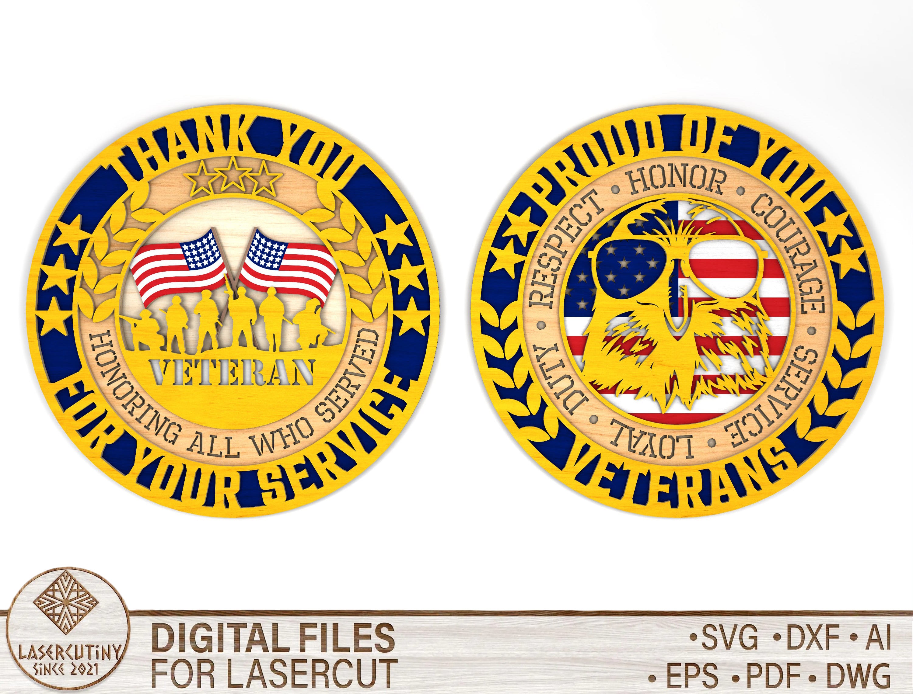 Thank You Veterans Round Sign SVG Glowforge