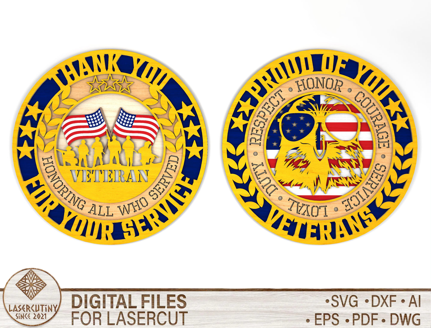 Thank You Veterans Round Sign SVG Laser Cut File for Glowforge