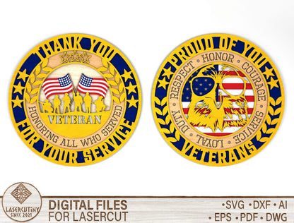 Thank You Veterans Round Sign SVG Laser Cut File for Glowforge
