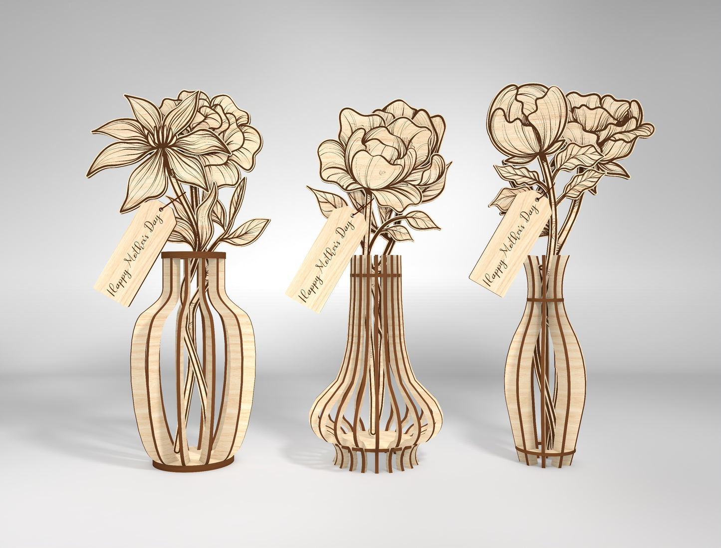 Floral Vase Arrangement SVG Bundle 36 Flowers for Glowforge and xTool