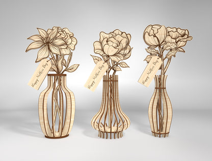 Floral Vase Arrangement SVG Bundle 36 Flowers for Glowforge and xTool