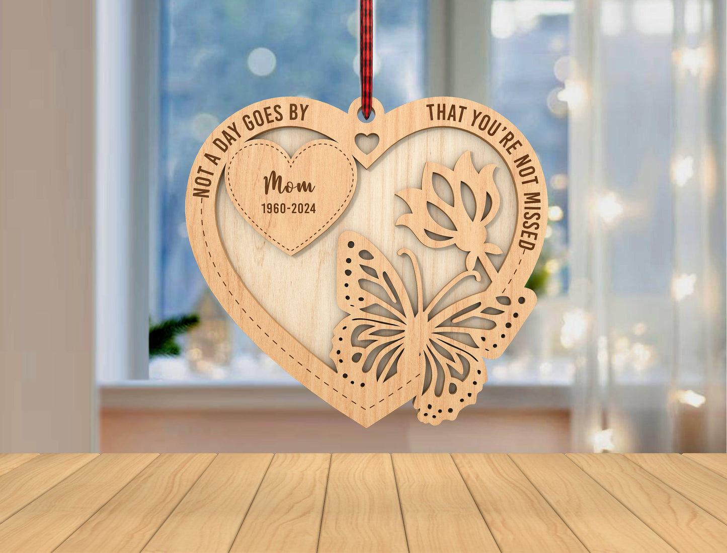 Memorial Butterfly Heart Ornament SVG Laser Cut File for Lightburn