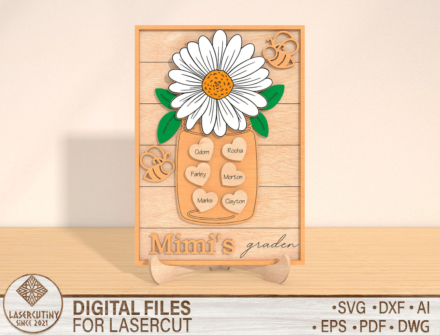 Personalized Daisy Family Name Sign SVG Bundle for Glowforge and xTool