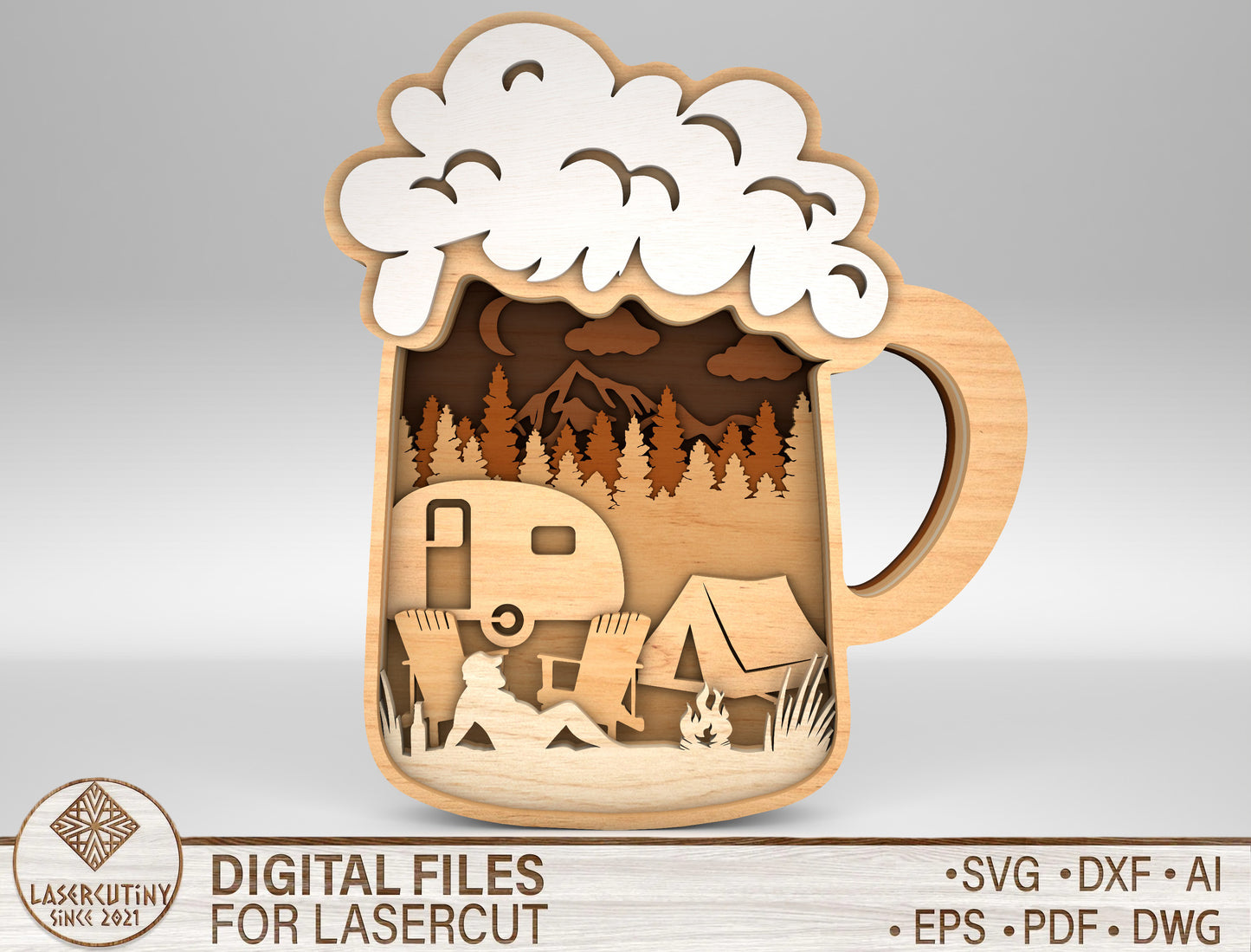 Camping Dad Beer Mug Multilayer SVG for Glowforge and xTool