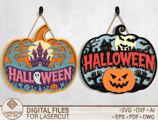 Halloween Pumpkin Door Sign SVG Laser Cut Files for Glowforge