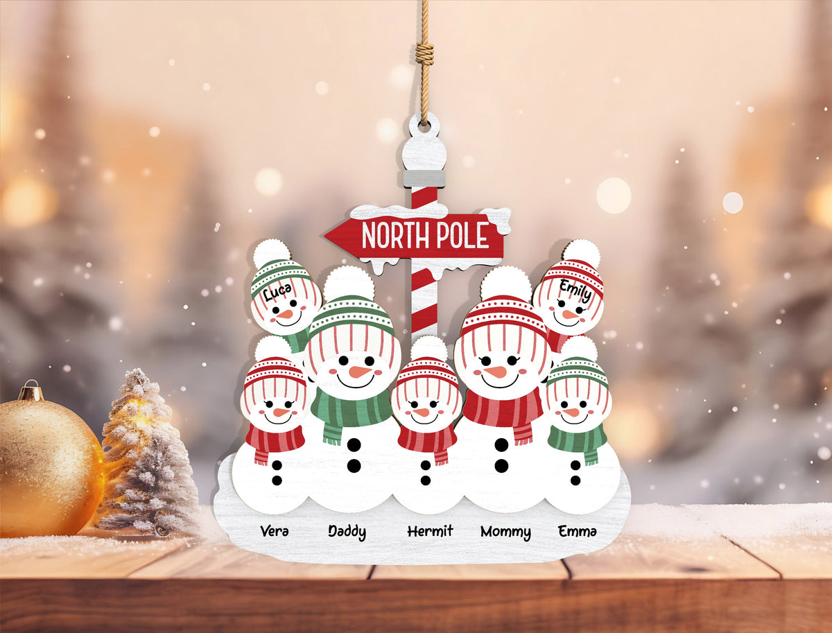 Personalized Family Snowman North Pole Ornament SVG 2