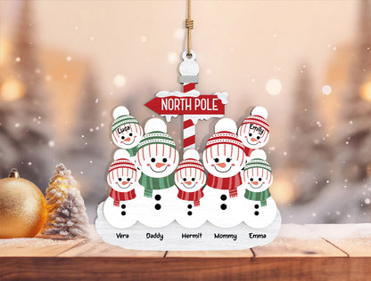 Personalized Family Snowman North Pole Ornament SVG 2