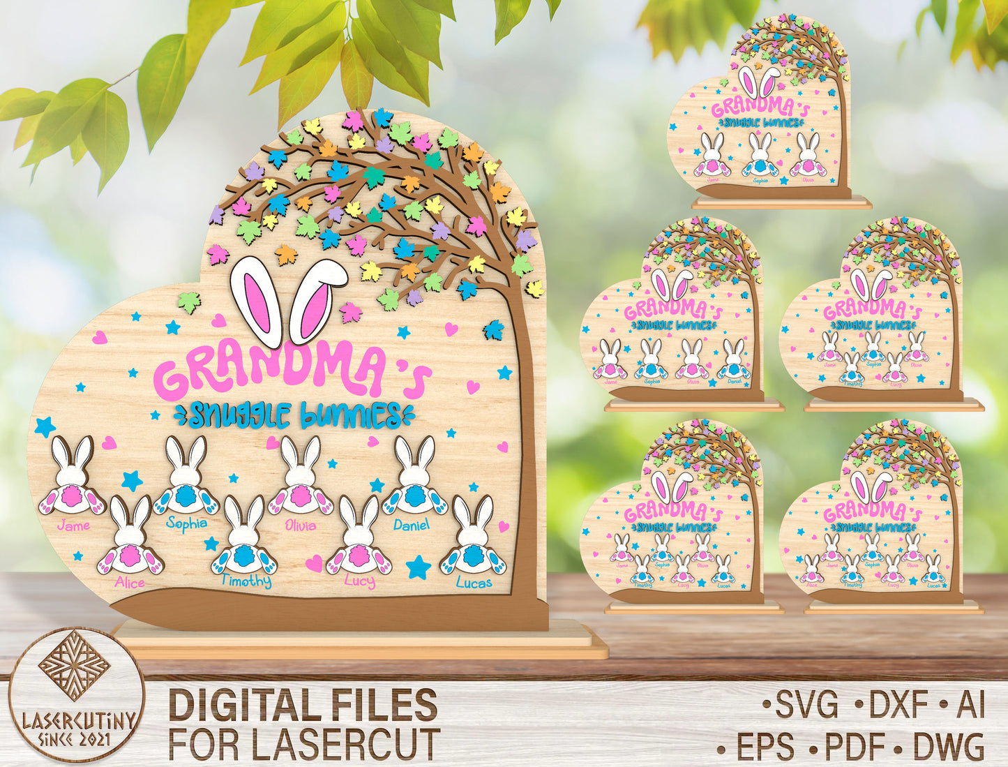 Grandma Easter Sign SVG Personalized Bunny Family Layered for LightBurn