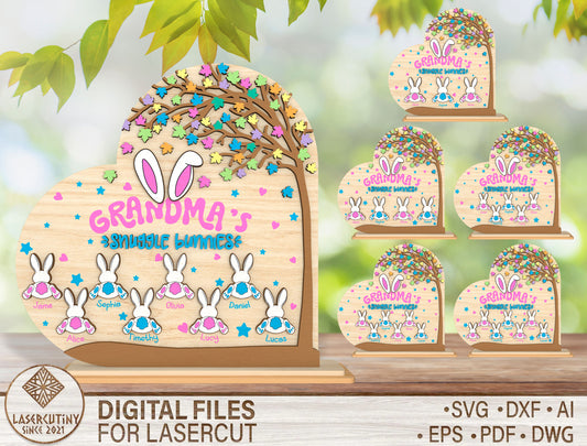 Grandma Easter Sign SVG Personalized Bunny Family Layered for LightBurn