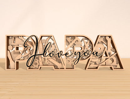 Dad Papa Pops Daddy Tabletop Sign Laser Cut File | Father’s Day Desk Decor | Layered Wooden Word Art | Glowforge, xTool, LightBurn