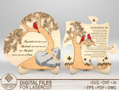Cardinal Tree Memorial Tabletop SVG Standing Sign Laser Cut File for Glowforge and LightBurn