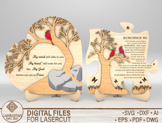 Cardinal Tree Memorial Tabletop SVG Standing Sign Laser Cut File for Glowforge and LightBurn