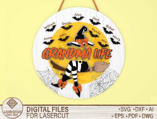 Grandma Life Witch Halloween Door Sign SVG Laser Cut File for Glowforge xTool LightBurn