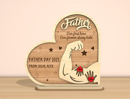 Father’s Day Strength Heart Laser Cut File | Dad Pops Papa Tabletop Sign | Family Love Wooden Decor | Glowforge, xTool, LightBurn, etc.