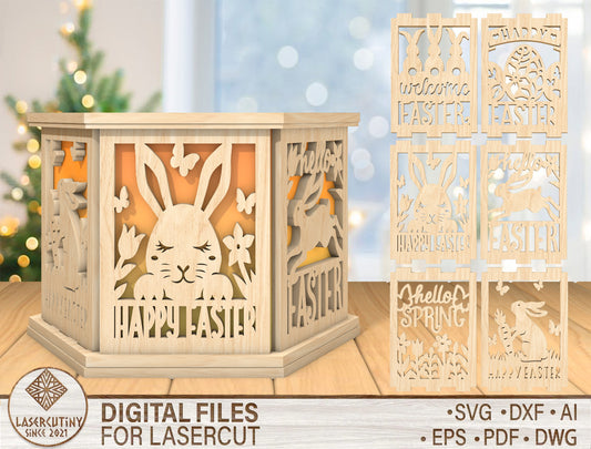 Easter Bunny Lantern Box SVG Easter Day Decor for LightBurn and xTool