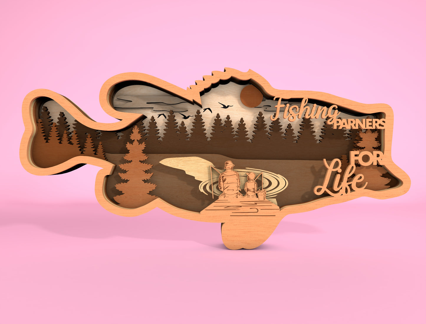Father’s Day Fishing Multilayer SVG Laser Cut File for Glowforge