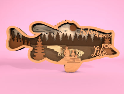 Father’s Day Fishing Multilayer SVG Laser Cut File for Glowforge