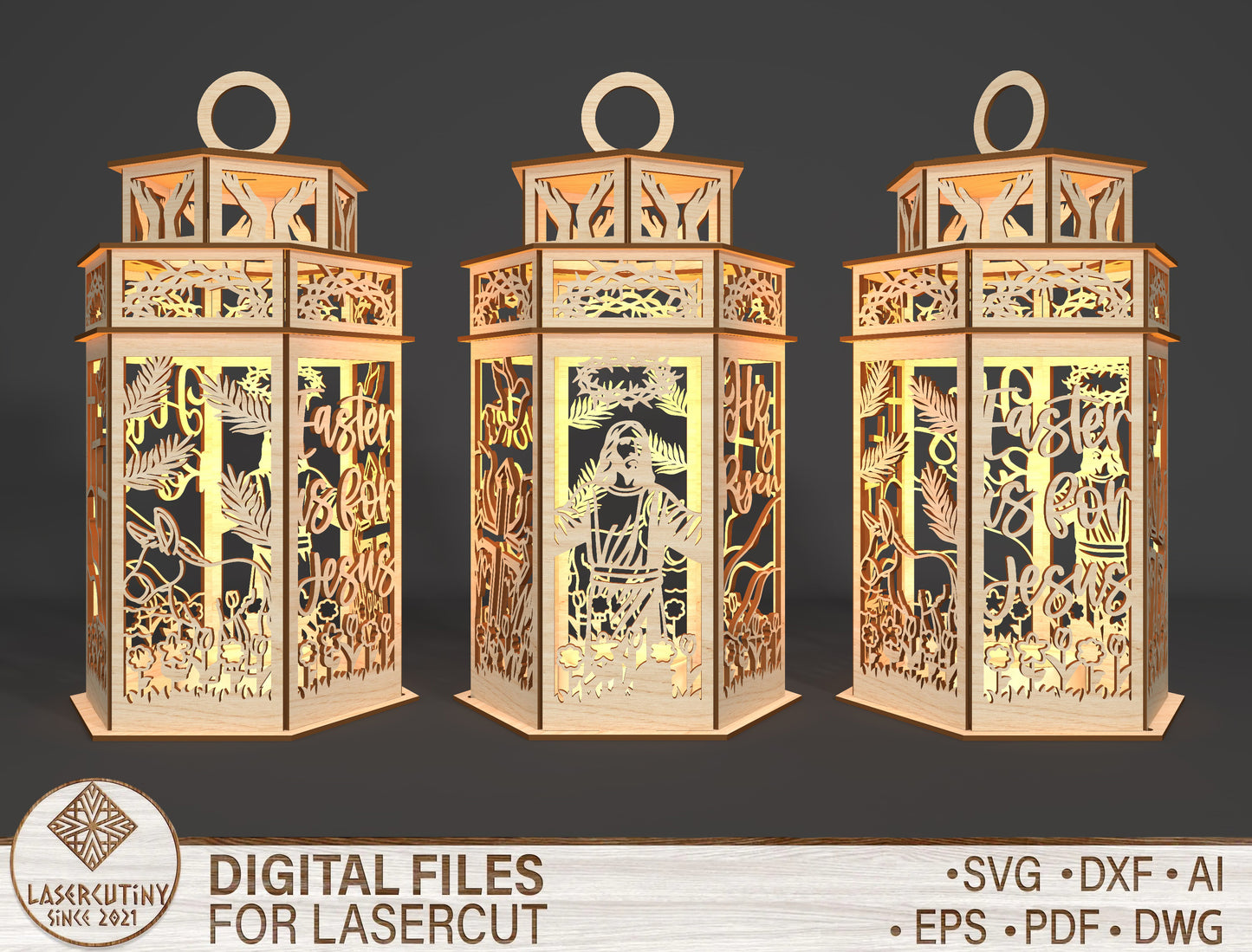 Easter Jesus Lantern SVG Christian 3D Wooden Light Box for Glowforge and xTool